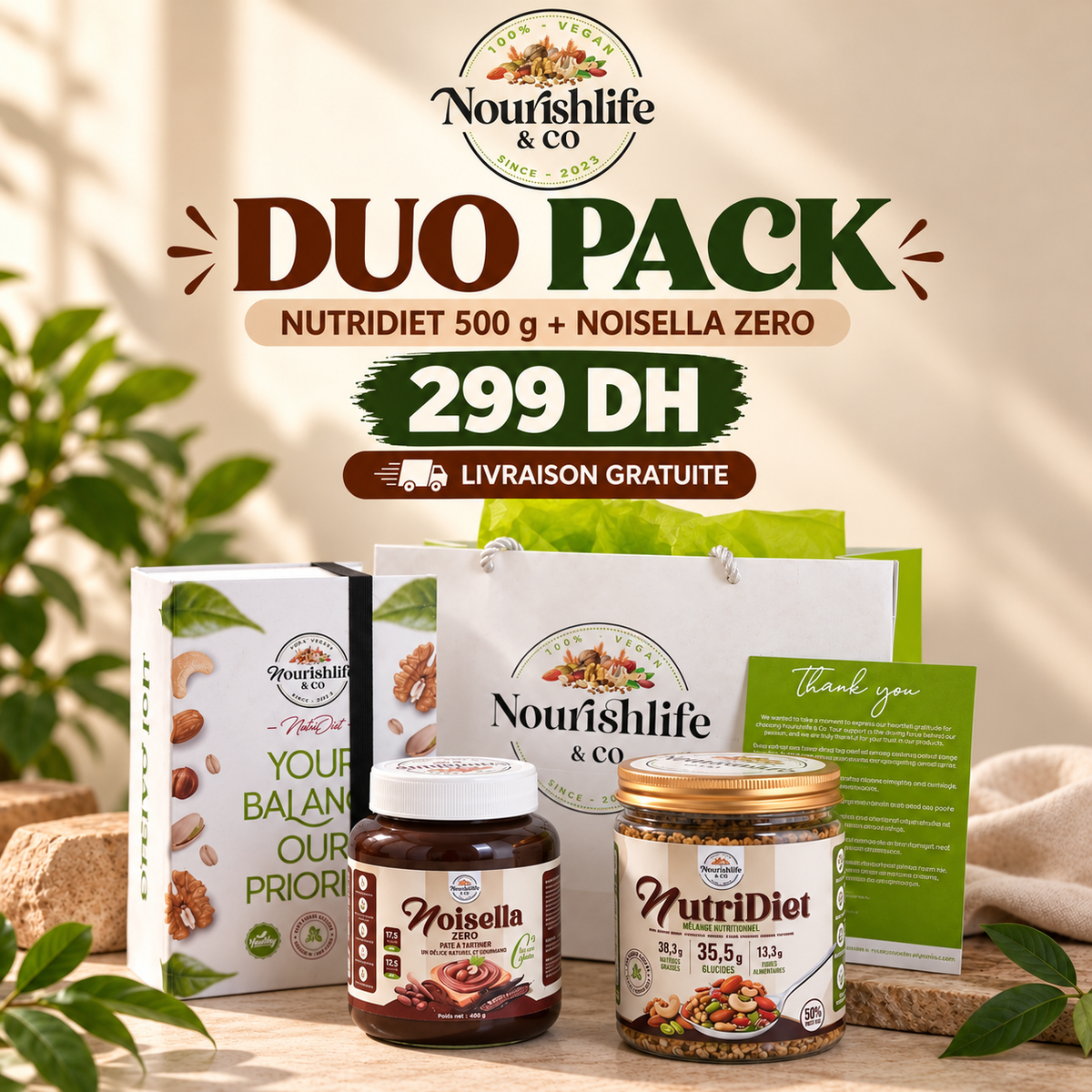 Pack nutridiet 500g/noisella400g sans sucre ajouté