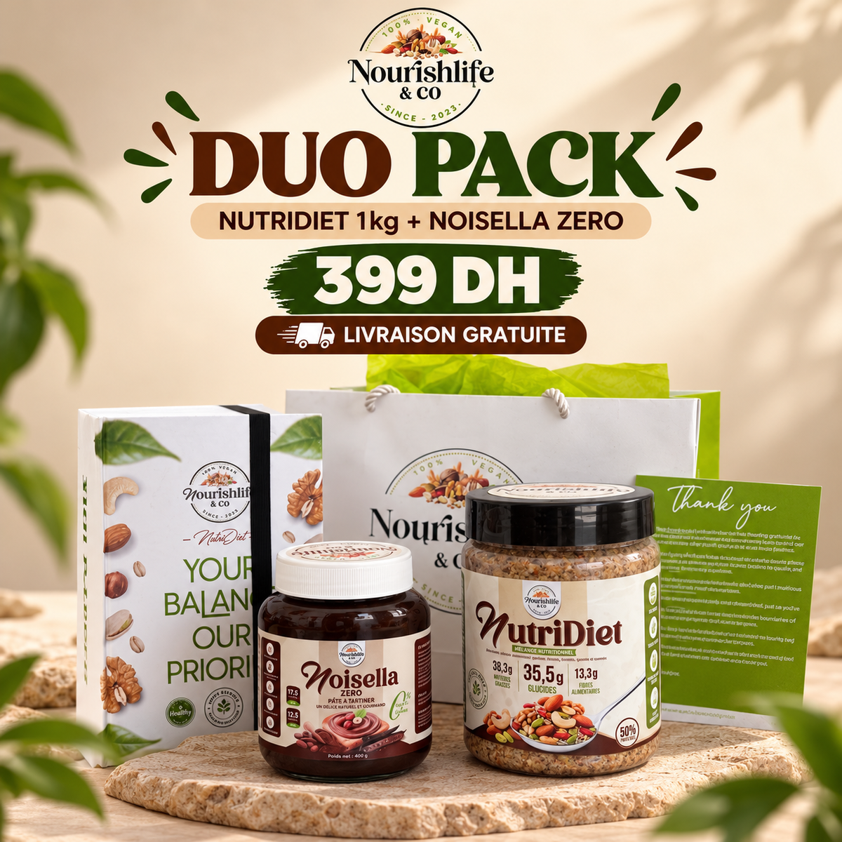Pack nutridiet 1kg/noisella400g sans sucre ajouté