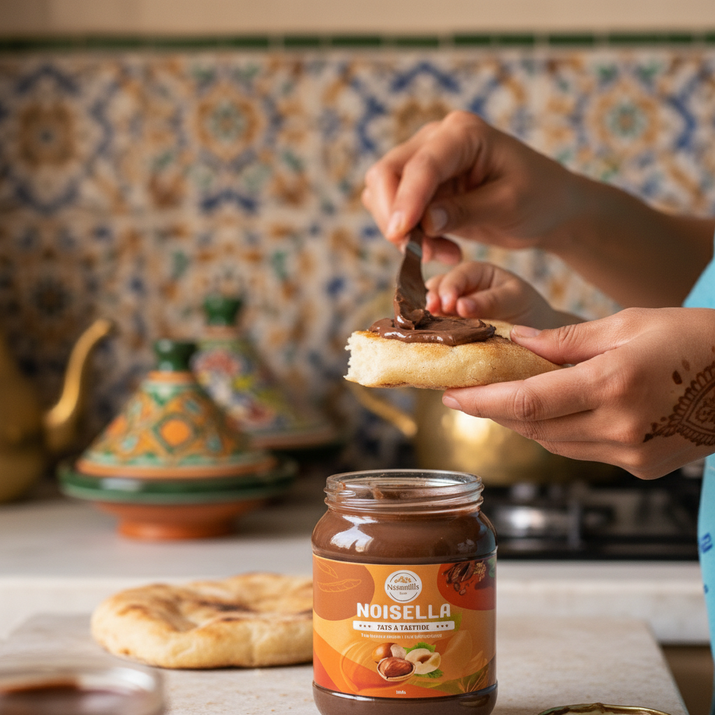 Close-up of Moroccan family hands with Noisella