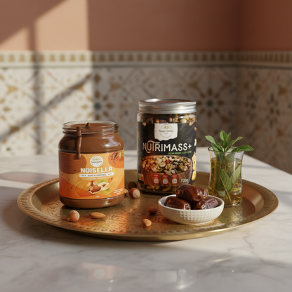 Noisella and Nutrimass+ on Moroccan brass tray